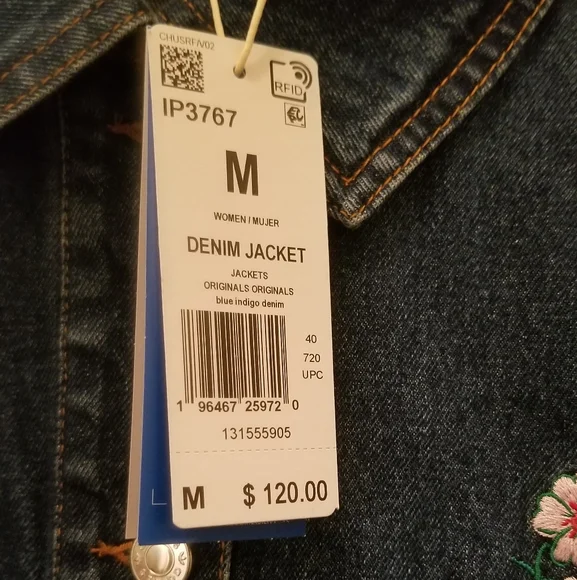 Adidas Cropped Dark Blue Denim Jacket - Picture 9 of 9